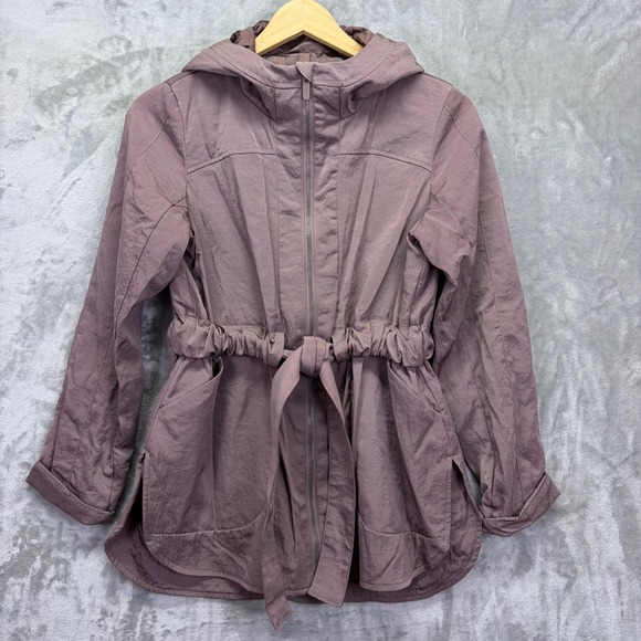 Lululemon Women's Hooded Glyde Rain Jacket size 4 Mauve Water Repellent Belted - Picture 14 of 15
